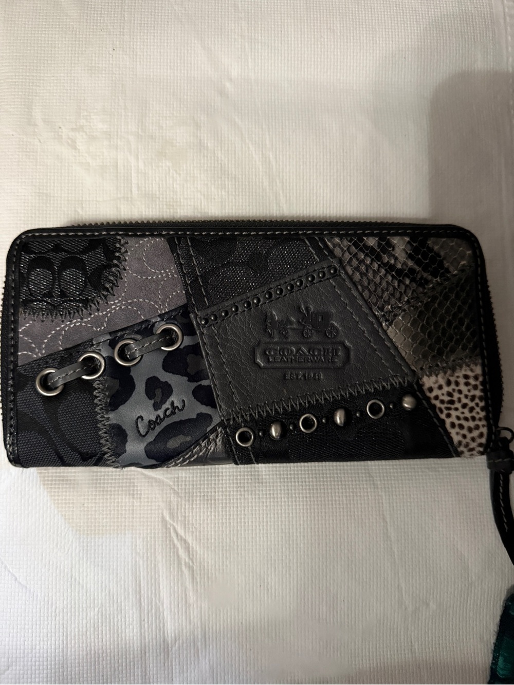 Coach Patchwork Zip Wallet - Black and Gray